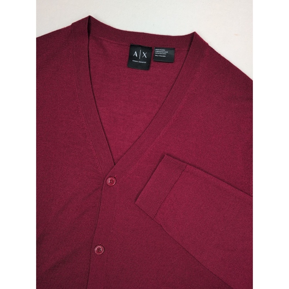 Armani Exchange Men's XXL‎ Burgundy Maroon Cardigan Wool Blend Quiet Luxury